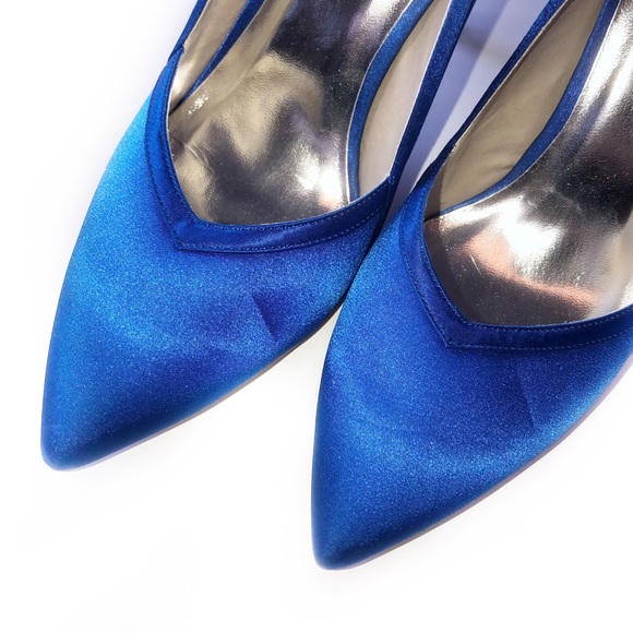 ELEGANT PARK BLUE SATIN POINTED TOE SIZE 6 HEELS - Picture 7 of 7